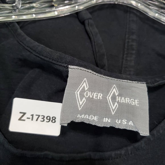 VINTAGE‎ Cover Charge Women Dress XL Black Shirt Drawing Pockets 90s USA - Picture 2 of 10